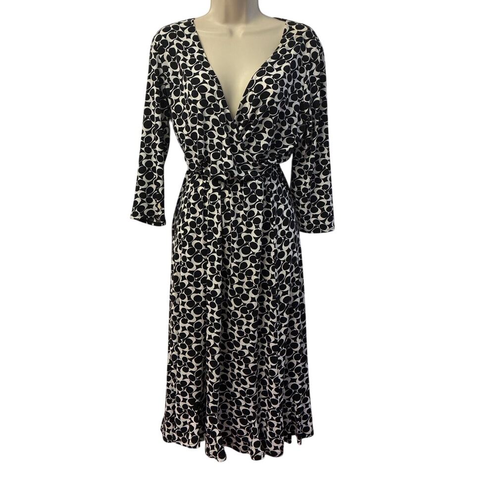 NY Collection Womens Black White Geometric Faux Wrap Midi Dress Size S XITD0140